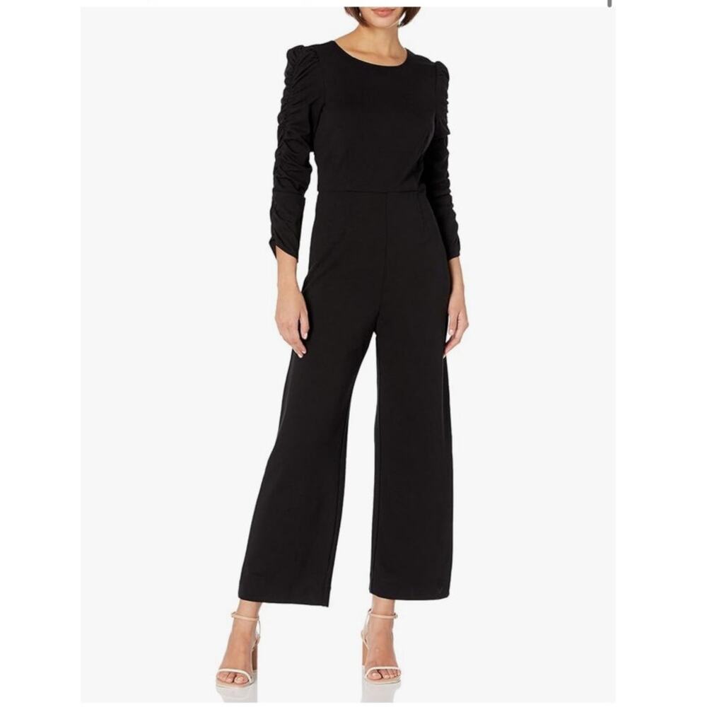 NEW Ali and Jay Black Long Ruched Sleeve Wide Leg Jumpsuit Size Large - Picture 11 of 11